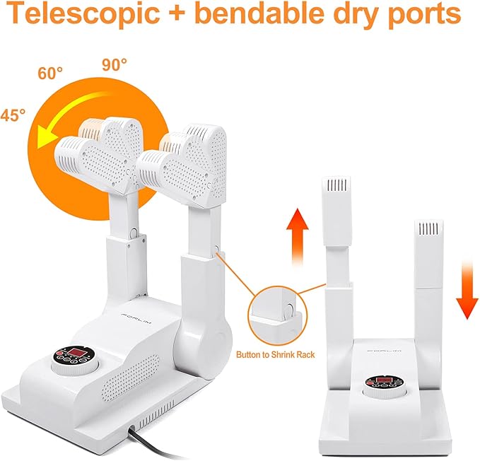 FORLIM [Upgraded Temperature Control] Boot Dryer for Work Boots - Shoe Dryer with 24-Hour Delay Timer, Portable Glove Dryer & Boot Warmer, Automatic Shut-Off Timer, Folding Design, Smart Panel, White