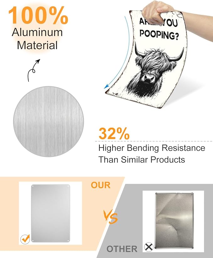 ALKB Funny Highland Cow Are You Pooping Metal Signs Vintage Farmhouse Bathroom Wall Decor Highland Cow Lovers Gift 8 x 12 Inch