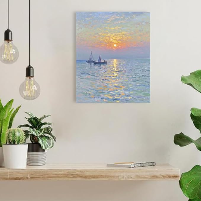 Coastal sailboat scenery poster art decor ocean nautical room decor beautiful sailboat seascape decor suitable for beach villa