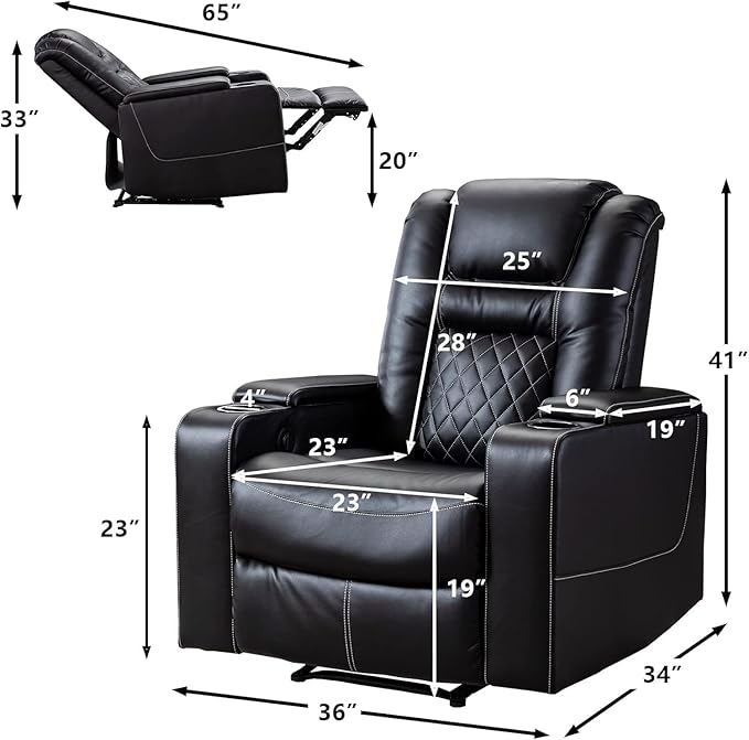 CANMOV Electric Power Recliner Chair Set of 3, Breathable Leather Home Theater Seating with Hidden Arm Storage, Power Recliner Chair with USB Ports and Cup Holders for Living Room,Black