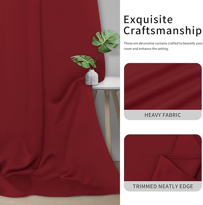Easy-Going Blackout Curtains for Bedroom, Solid Thermal Insulated Grommet and Noise Reduction Window Drapes, Room Darkening Curtains for Living Room, 2 Panels(42x72 in, Christmas Red)