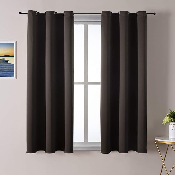 ChrisDowa Brownout Curtains 48 inches Long for Bedroom - 2 Panels Set Grommet Thermal Insulated Room Darkening Curtains for Living Room (Brown, 42 x 48 Inch)