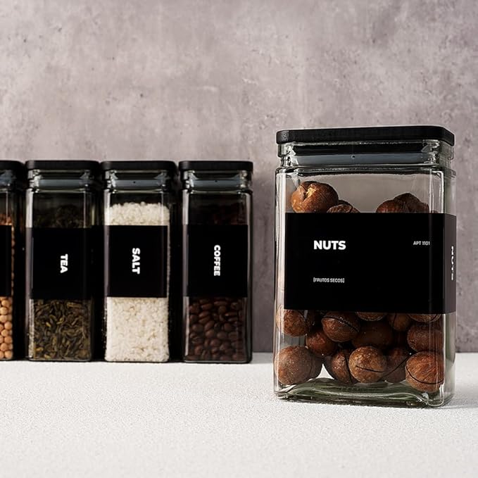 27 oz Glass Storage Jars with Bamboo Lid, set of 6, glass canisters with airtight lids, Clear jars with lids for Cookie, Candy, Tea, Coffee Bean and Rice, Black