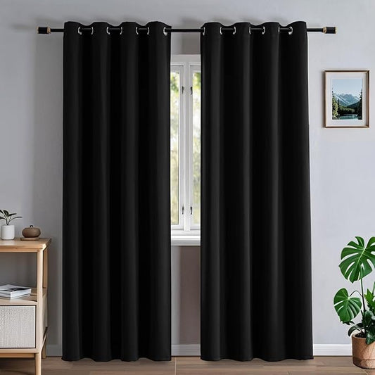 Black Curtains 96 Inches Long for Bedroom, Black Out CurtainsThermal Insulated Blackout 2 Panels Set, Long Drapes for Living Room Windows Solid Grommet Privacy, W52 x L96