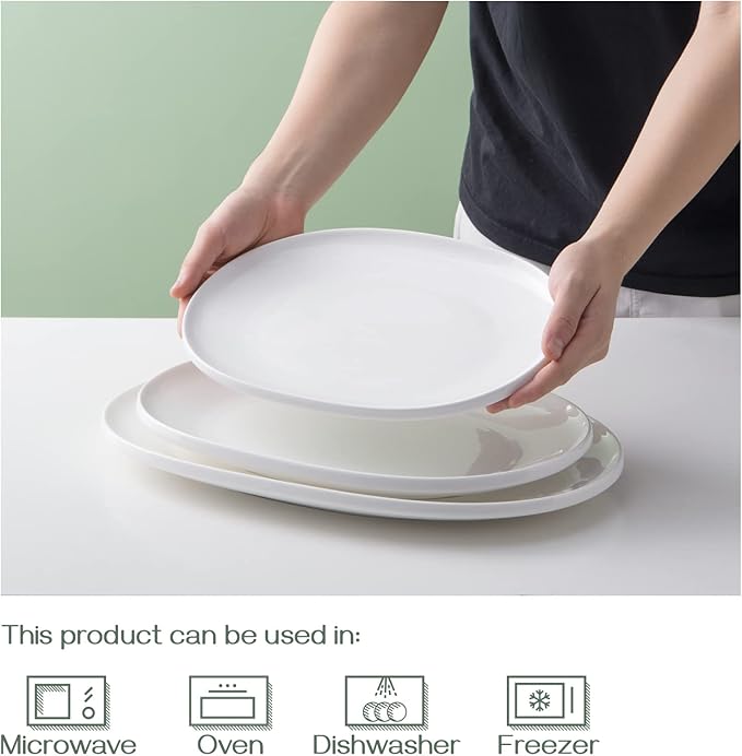 DOWAN Large Serving Platter, 16"/14"/12" Porcelain Platters for Entertaining Wedding Party, White Oval Plates Set of 3, Serving Dishes for Serving Food, Housewarming Gifts