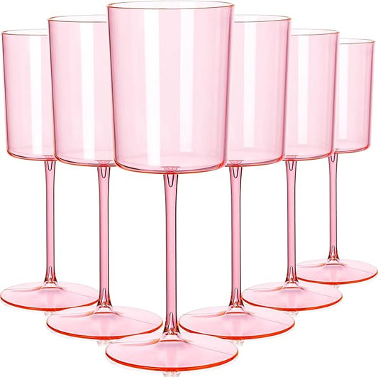 Ciaell 12 Pack Pink Plastic Wine Glasses - 14Oz Plastic Wine Glasses with Stem - Disposable Stemmed Wine Glass for Parties & Weddings & Outdoor