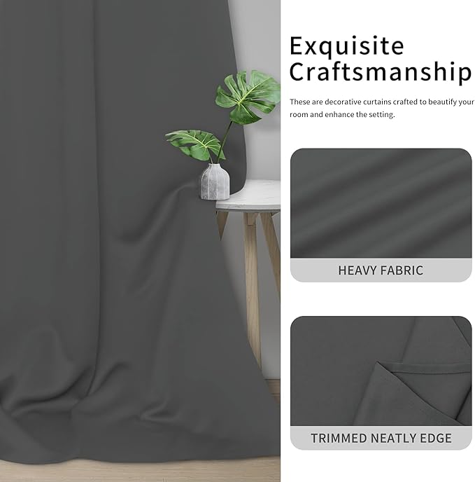 Easy-Going Blackout Curtains for Bedroom, Solid Thermal Insulated Grommet and Noise Reduction Window Drapes, Room Darkening Curtains for Living Room, 2 Panels(42x84 in, Gray)