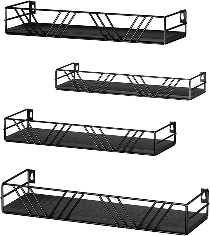 Floating Shelves for Wall Set of 4, Different Sizes Mounted Wood Floating Shelf, Wall Shelves for Living Room,Bedroom, Bathroom, Kitchen, Farmhouse Decor, Office