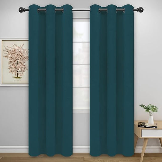 Easy-Going Blackout Curtains for Bedroom, Solid Thermal Insulated Grommet and Noise Reduction Window Drapes, Room Darkening Curtains for Living Room, 2 Panels (42x95 in, Peacock Blue)