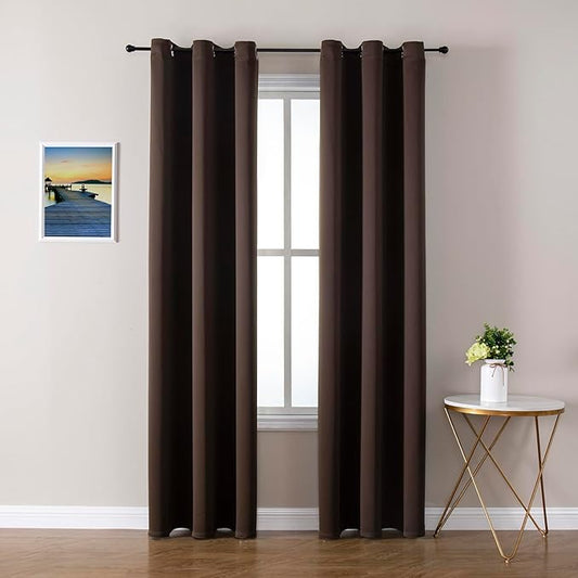 ChrisDowa Brownout Curtains 72 inches Long for Bedroom - 2 Panels Set Grommet Thermal Insulated Room Darkening Curtains for Living Room (Brown, 42 x 72 Inch)