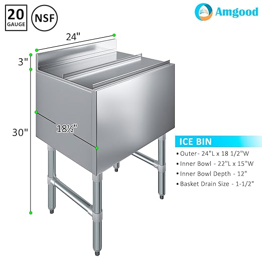 AmGood 18.5 in. x 24 in. Underbar Ice Bin with Sliding Lid | NSF | Stainless Steel Ice Chest with Sliding Lid