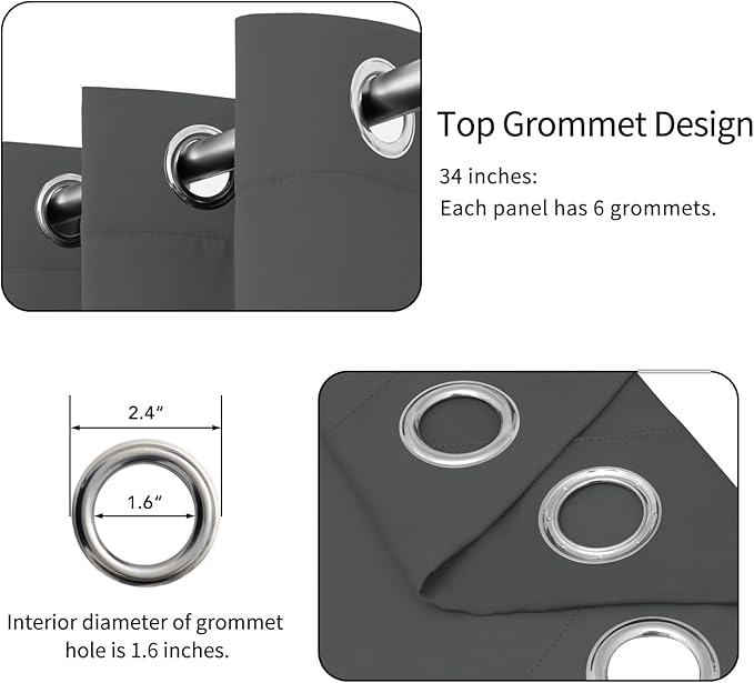 Easy-Going Blackout Curtains for Bedroom, Solid Thermal Insulated Grommet and Noise Reduction Window Drapes, Room Darkening Curtains for Living Room, 2 Panels (34x54 in, Gray)