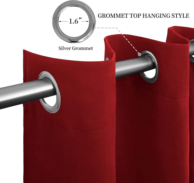 Easy-Going Blackout Curtains for Bedroom, Solid Thermal Insulated Grommet and Noise Reduction Window Drapes, Room Darkening Curtains for Living Room, 2 Panels (52x84 in,Christmas Red)