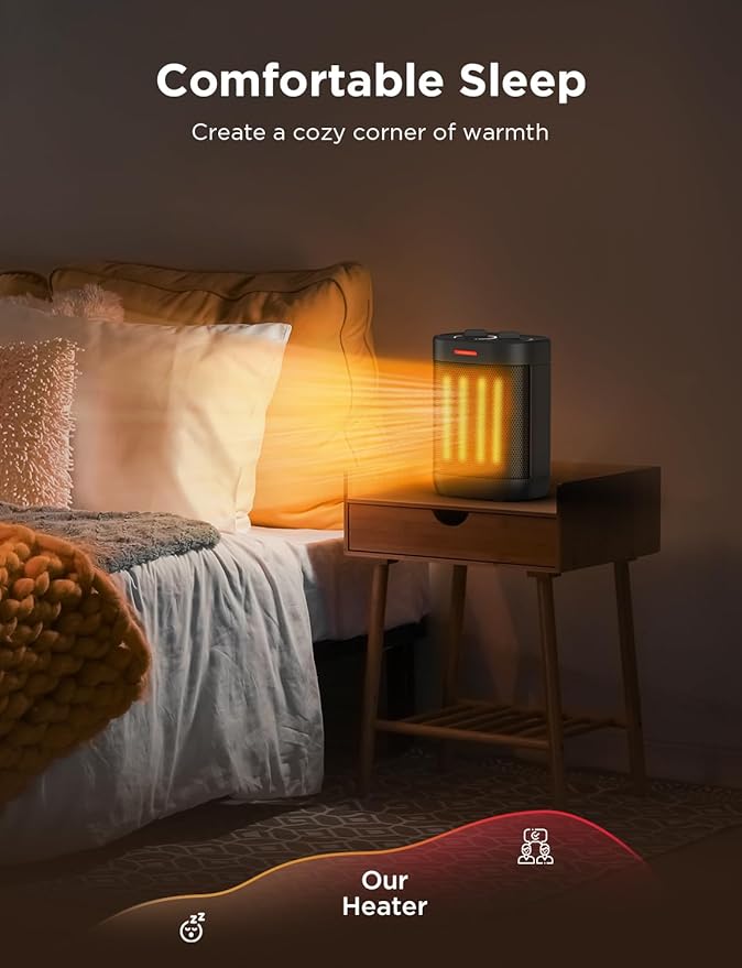 1000W Small Space Heater for Indoor Use, 2S Fast Heating, PTC Ceramic Electric Space Heater with 3 Modes, Thermostat, Overheated & Tip-Over Safety Protection, Portable Heater for Office and Bedroom