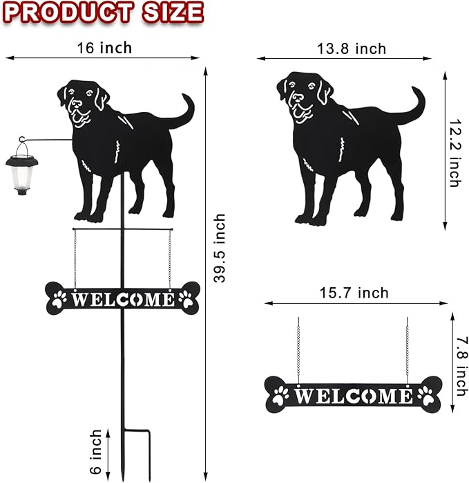 BAYN Solar Labrador Silhouette Dog Breed Welcome Sign with a Lantern Outdoor Decorative Garden Stakes for Yard, Lawn, Patio, Pathway