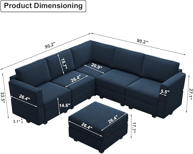 Belffin Modular Sectional Sofa with Storage Seats Velvet L Shaped Corner Couch Convertible Sectional Sofa with Chaise (Blue, L Shape-1)…