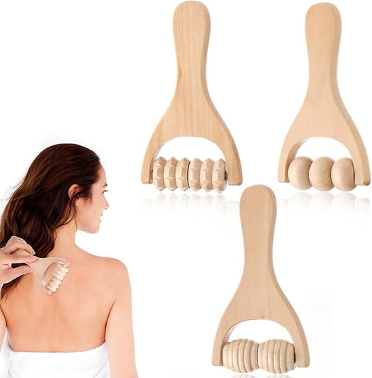 3Pcs Wood Therapy Massage Sticks, Wooden Massage Rollers, Hand Massage Tools Manual Hand Muscle Roller for Relaxes Thigh, Leg, Hands Full Body Muscle