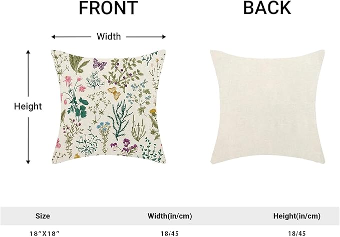 CXMEIFLY Spring Pillow Covers 18 x 18 Inch Set of 2 Vintage Sage Green Teal Wild Flowers Decor Throw Pillows Leaves Plant Outdoor Farmhouse Decorative Cushion Cases for Couch Bed Sofa Decoration