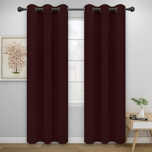 Easy-Going Blackout Curtains for Bedroom, Solid Thermal Insulated Grommet and Noise Reduction Window Drapes, Room Darkening Curtains for Living Room, 2 Panels(42x84 in, Wine)