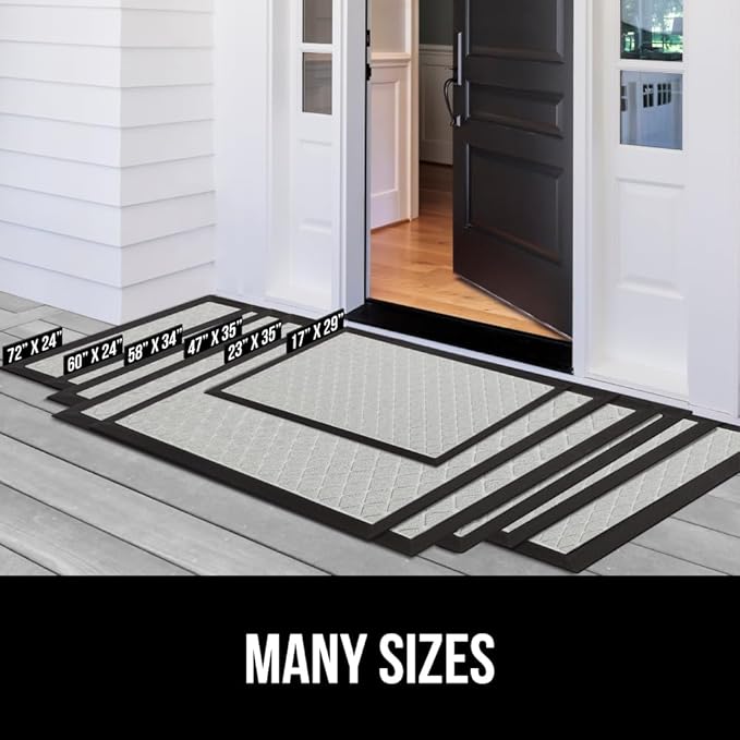 GORILLA GRIP 100% Waterproof All-Season WeatherMax Doormat US Designed Natural Rubber, Stain and Fade Resistant, Low Profile Indoor Outdoor Door Mats, Easy Clean Patio Mat, 17x29, Light Gray