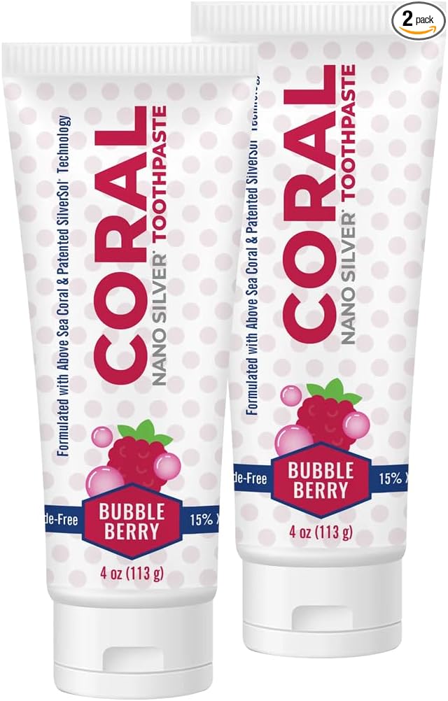 Coral Nano Silver Bubble Berry Kids Toothpaste, Natural Fluoride Free Teeth Whitening Toothpaste, Coral Calcium Nano Silver Infused SLS Free - 4 Ounces (2 Pack)