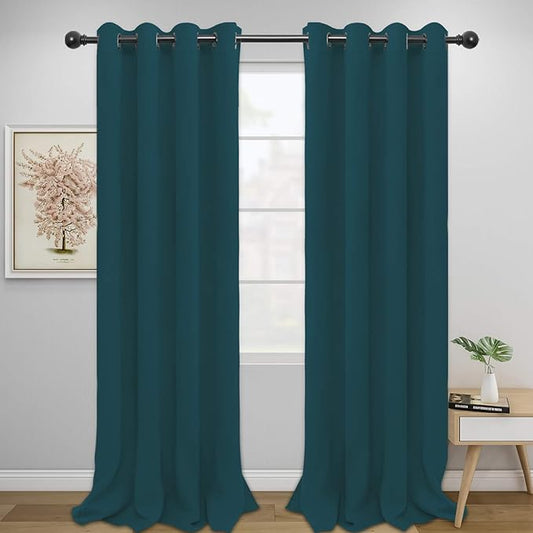 Easy-Going Blackout Curtains for Bedroom, Solid Thermal Insulated Grommet and Noise Reduction Window Drapes, Room Darkening Curtains for Living Room, 2 Panels (52x108 in,Peacock Blue)