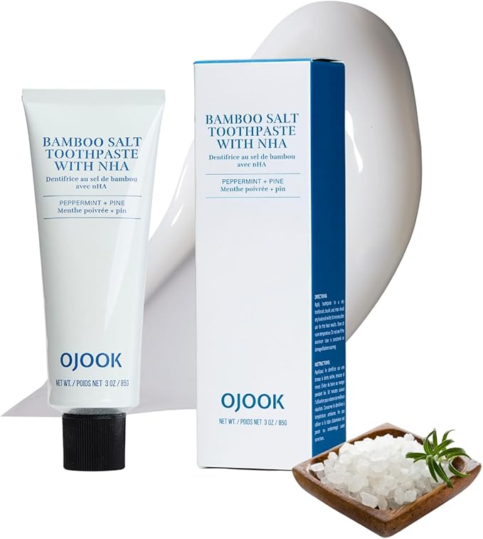 Bamboo Salt Toothpaste with nHA | Fluoride Free, Nano Hydroxyapatite, Remineralizing, Sensitive Teeth, Whitening - Dentist Recommended Oral Care - Pepperming & Pine Flavor, 3 Fl Oz 1 Pk