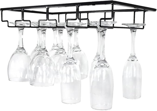 4 Rows Wine Glass Rack Under Cabinet Hanging Stemware Wine Glass Holder Under Shelf Wire Wine Glasses Racks Hanger for Bar, Kitchen (1, 4 Rows)