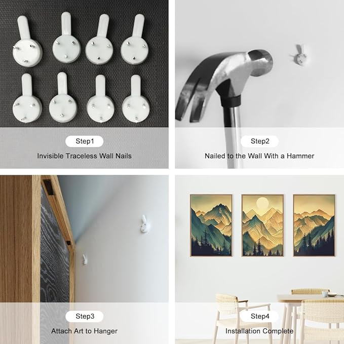 Celestdeco Mountains Forests Framed Canvas Wall Art Set, Abstract Sun Woodland Painting, Boho Scenery Sun Wall Decor, Natural Woodgrain Art Print for Living Room, Bedroom, Dining Room, Office - 16"x24"x3