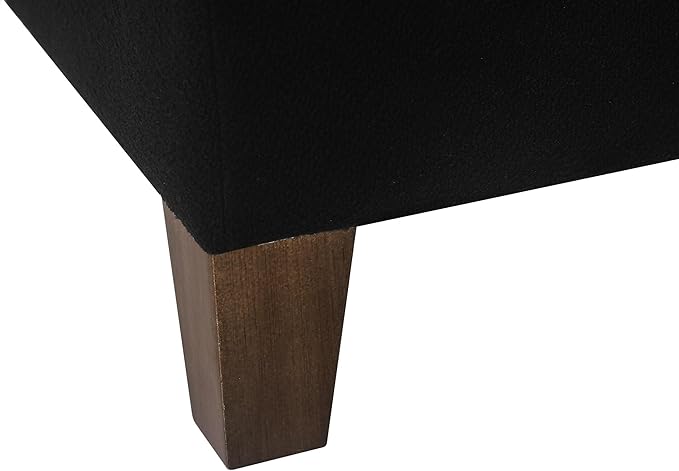 Adeco 17.5" Square Fabric Ottoman with Storage - Upholstered Cotton Linen Foot Rest - Flip Top Footstool with Sturdy Wood Legs, Small Cube Coffee Table Extra Seat for Living Room, Bedroom, Black