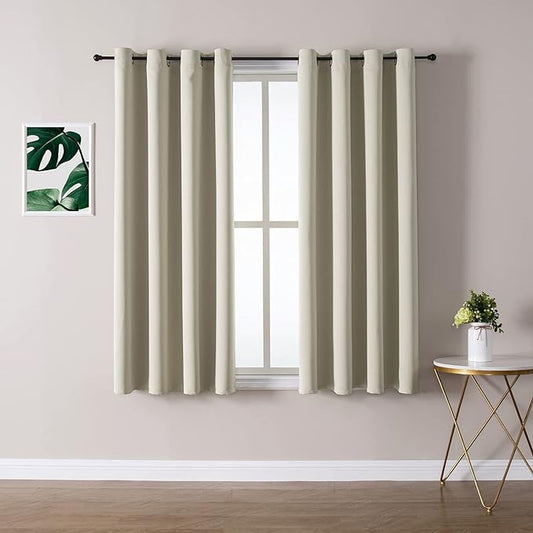 ChrisDowa Grommet Room Darkening Curtains for Bedroom and Living Room - 2 Panels Set Thermal Insulated Blackout Curtains (Beige, 52W x 54L )