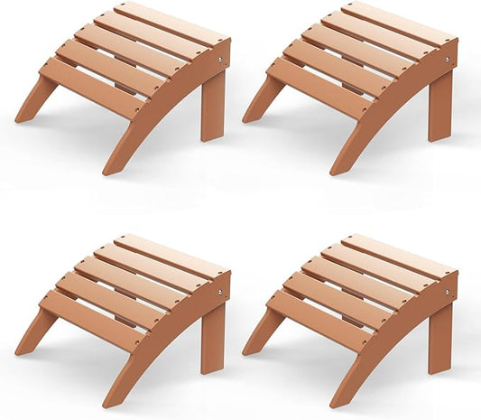 GREENVINES Adirondack-Ottoman | Set of 4 | HDPE Plastic | Outdoor Footrest | All Weather | Foot Rest | Foot Stool | Teak | for Adirondack Chair | for Patio Backyard Pool