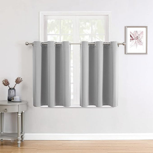 ChrisDowa Small Window Curtains for Kitchen and Bedroom - Grommet Short Thermal Insulated Room Darkening Curtains (2 Panels, Light Grey, 52 x 36 Inch)
