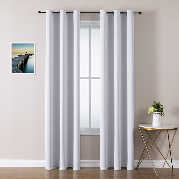 ChrisDowa Grommet Room Darkening Curtains for Bedroom and Living Room - 2 Panels Set Thermal Insulated Blackout Curtains (Greyish White, 42W x 84L)