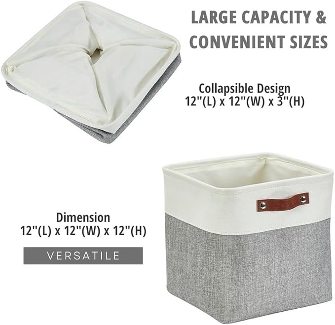 DECOMOMO Storage Cubes, 12x12 Storage Bins, Baskets for Shelves (Grey & White, Cube 12" - 4 Pack)