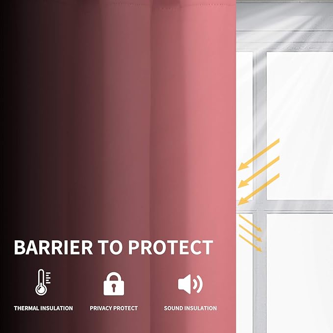 Easy-Going Blackout Curtains for Bedroom, Solid Thermal Insulated Grommet and Noise Reduction Window Drapes, Room Darkening Curtains for Living Room, 2 Panels (52x84 in,Pink)