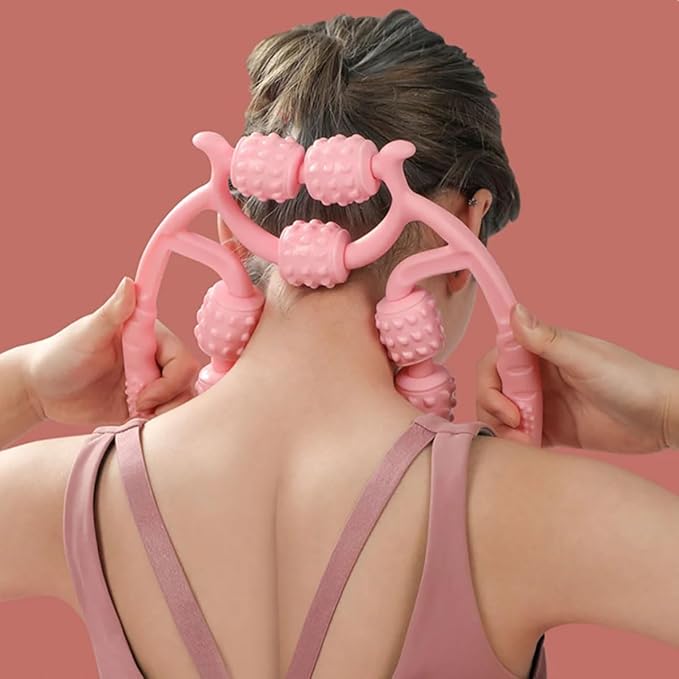 10 Roller Circular Leg Massager with Bonus Massage Stick – Manual Back & Leg Rollers, Relajador de Piernas Set, Circular Leg Clamp Roller for Neck, Arms & Legs (Pink)