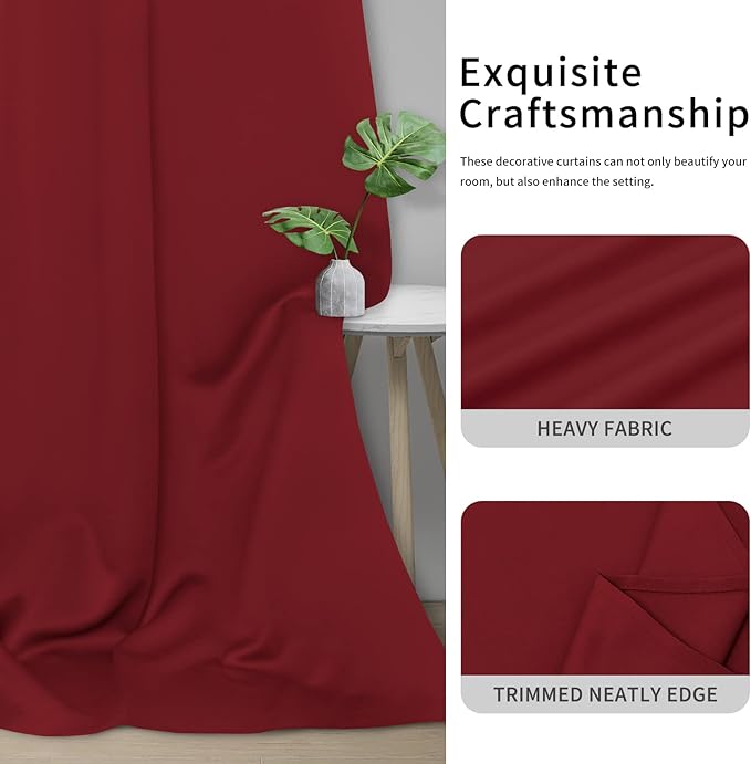 Easy-Going Blackout Curtains for Bedroom, Solid Thermal Insulated Grommet and Noise Reduction Window Drapes, Room Darkening Curtains for Living Room, 2 Panels (42x54 in, Christmas Red)