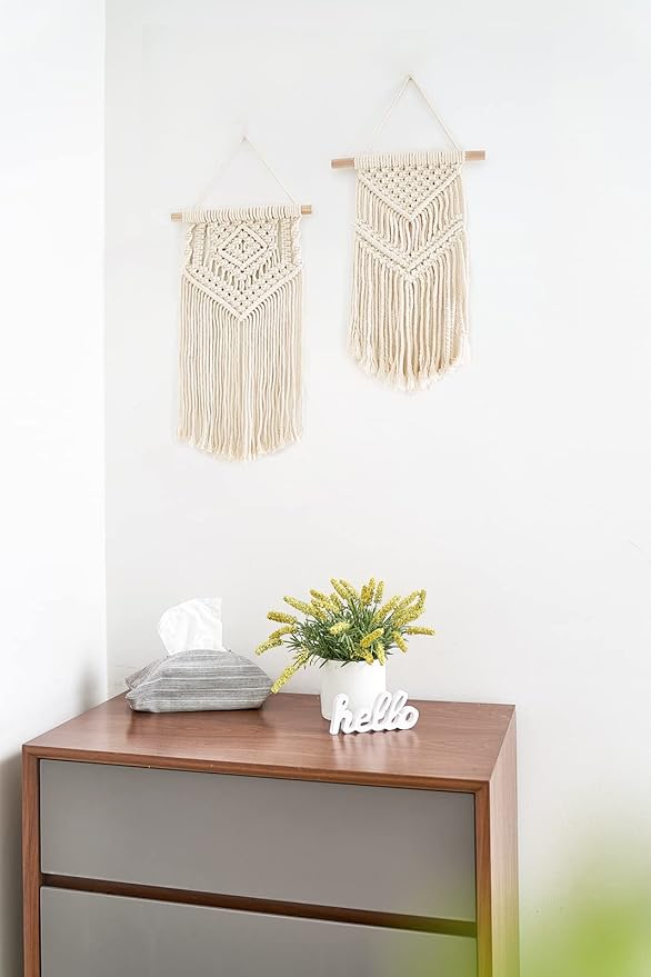 Dahey 2 Pcs Macrame Wall Hanging Small Woven Tapestry Wall Art Decor - Beautiful for Boho Home Dorm College Classroom Decor, Apartment, Nursery, Party Decorations, 16.5" L x 10" W and 17.5"x 10"W