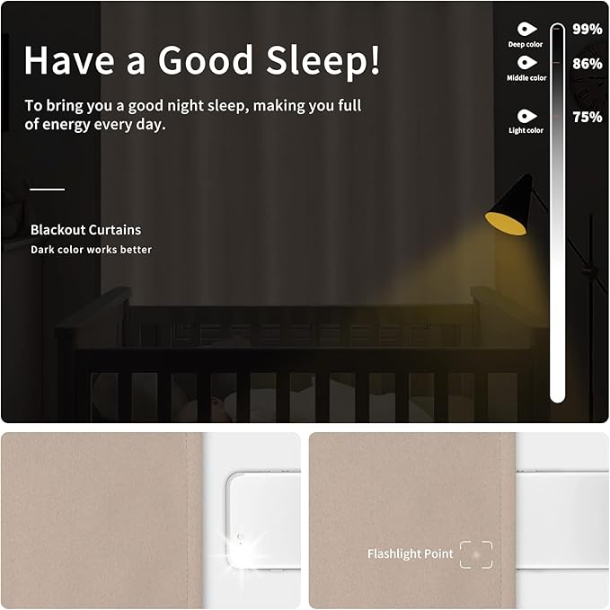 Easy-Going Blackout Curtains for Bedroom, Solid Thermal Insulated Grommet and Noise Reduction Window Drapes, Room Darkening Curtains for Living Room, 2 Panels(46x63 in, Beige)