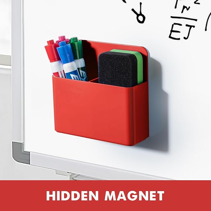 BEYGORM 2 Pack Plastics Magnetic Pen Holder for Refrigerator, Dry Erase Marker Holder for Whiteboard，Magnet School Locker Organizer Accessories, Pencil Cup, Pen Caddy, Classroom Organization(Red)