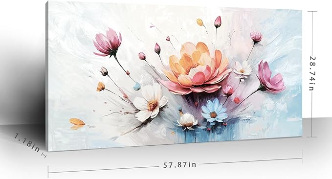 amatop Oversized Wall Art for Living Room Elegant Pink White Blue Floral Art Print Large Abstract Nature Botanical Picture Contemporary Garden Bloom Canvas Decoration Bedroom Office Hallway 58x29 inch