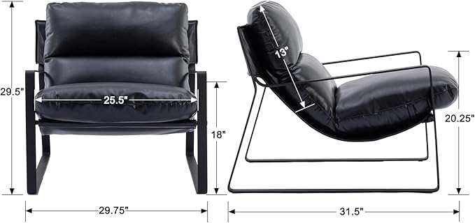 DUOMAY Mid-Century Accent Chair Armchair, Comfy PU Leather Leisure Chair Lazy Chair with Metal Leg for Living Room Bedroom Office Apartment, Black