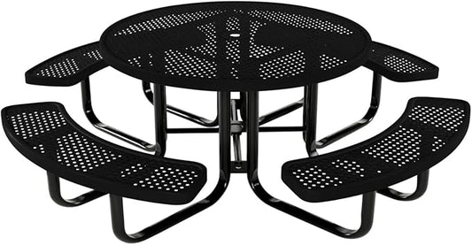 Coated Outdoor Furniture Heavy-Duty Portable Outdoor Kids Table with Umbrella Hole, Punched Steel Kids Picnic Table, Commercial-Grade, Made in America (46 In, Round, Childrens, Textured Black)