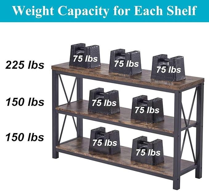 BON AUGURE Industrial Sofa Console Table for Entryway, 3 Tier Foyer Table for Hallway, Rustic Hall Tables Behind Couch (47 Inch, Rustic Brown)