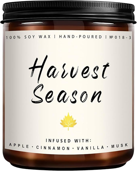 Fall Candle - Harvest Season Scented Candle, Fall Soy Candles for Home Decor, 7 oz Natural Soy Wax – Long-Lasting Autumn Candles, Aromatherapy Gift for Women & Thanksgiving, 7oz
