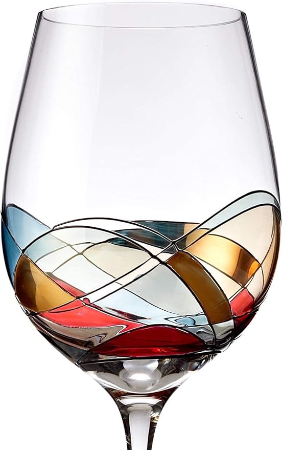 Bezrat Wine Glasses Hand Painted - Set of 2 - Women Wine Gift - Wine Lover Glass - Beautiful Glassware Gifts Ideas for Women Inspired by 'Duomo di Milano' Mothers Day - 12 oz (Blue)