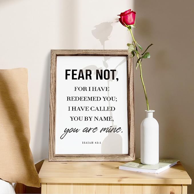 Christian Wooden Wall Sign, Bible Verse Hanging Decor, Master Bedroom Decors, Religious Home Decor, Framed Wall Plaque Sign 15 * 11.5 inches, Christian Gift, Fear Not, for I Have Redeemed You