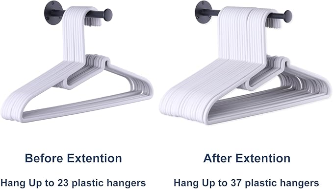 4 Pack Retractable Hanger Holder for Laundry Room, Wall Mount Organizer Rack for Lightweight Clothes, Space Saving Laundry Hook Rod, Keep Empty Hangers Handy, Black