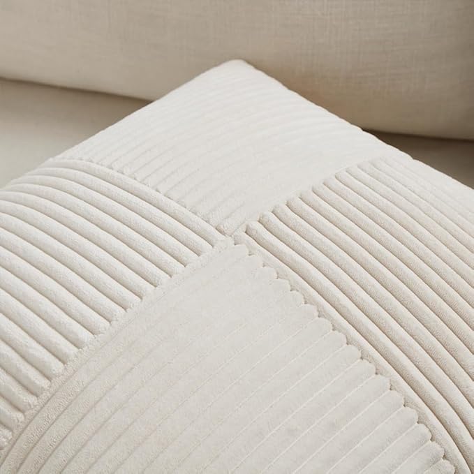 Fancy Homi 2 Packs Boho Cream Decorative Throw Pillow Covers 18x18 Inch for Living Room Couch Bed Sofa, Rustic Farmhouse Home Decor, Soft Corss Corduroy Patchwork Textured Square Cushion Case 45x45 cm
